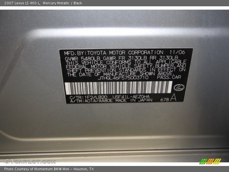 Mercury Metallic / Black 2007 Lexus LS 460 L