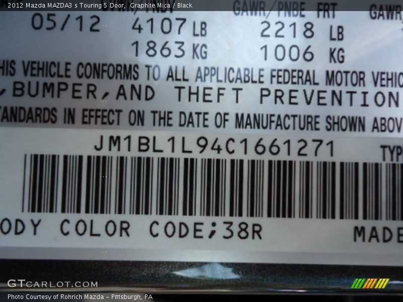 Graphite Mica / Black 2012 Mazda MAZDA3 s Touring 5 Door