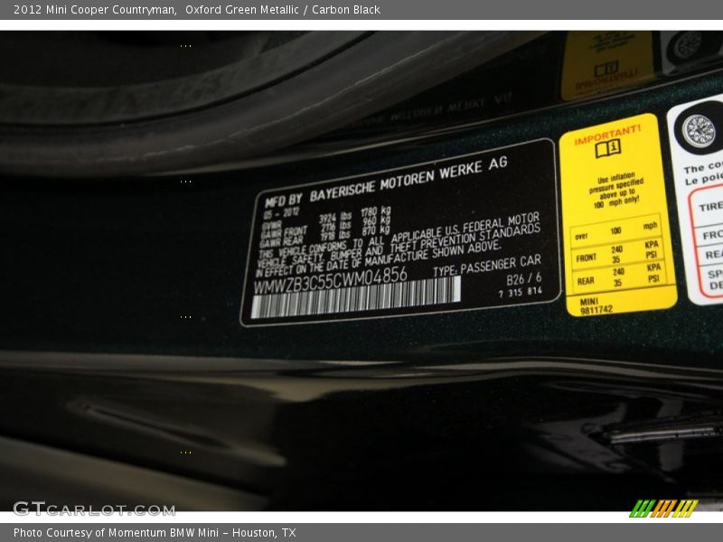Oxford Green Metallic / Carbon Black 2012 Mini Cooper Countryman