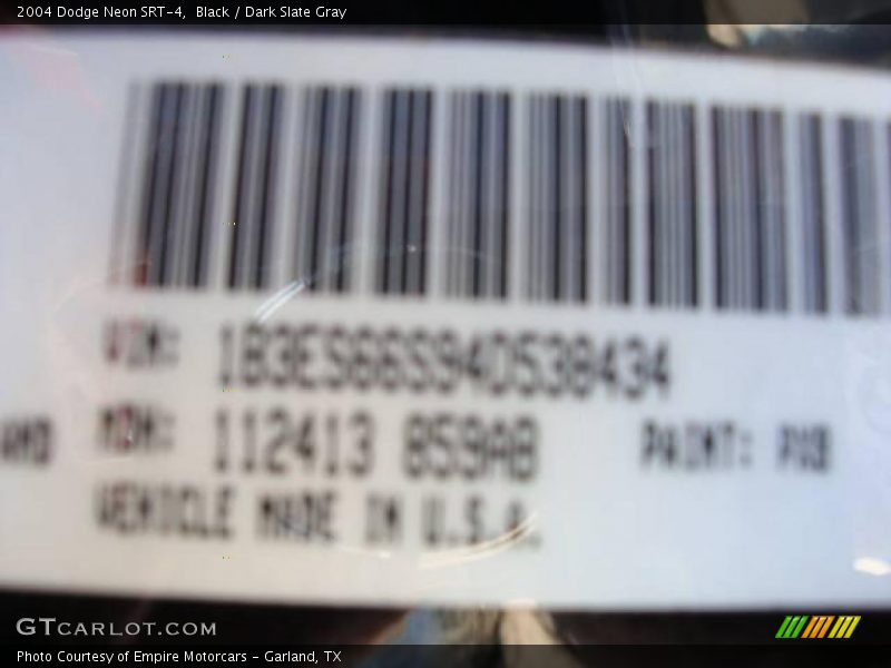 Black / Dark Slate Gray 2004 Dodge Neon SRT-4