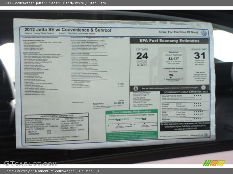 Candy White / Titan Black 2012 Volkswagen Jetta SE Sedan