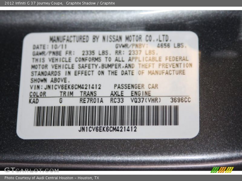 Graphite Shadow / Graphite 2012 Infiniti G 37 Journey Coupe