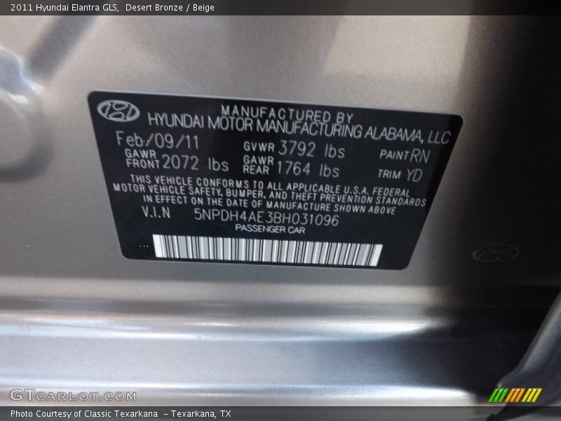 Desert Bronze / Beige 2011 Hyundai Elantra GLS