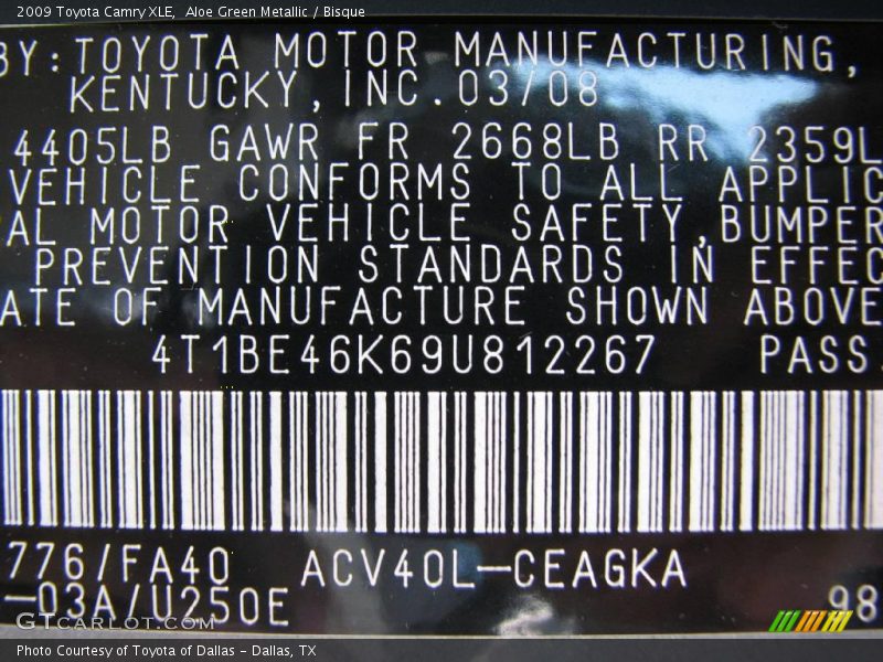 Aloe Green Metallic / Bisque 2009 Toyota Camry XLE