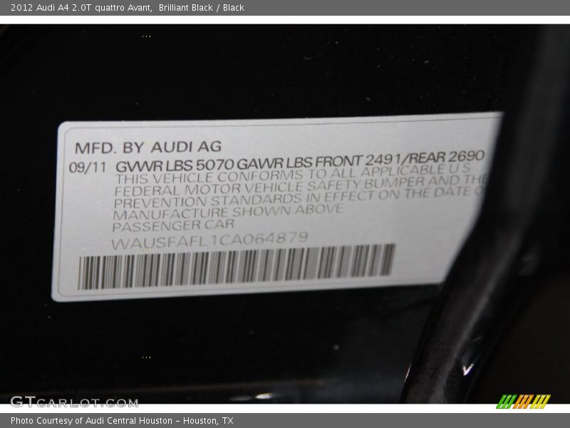 Brilliant Black / Black 2012 Audi A4 2.0T quattro Avant