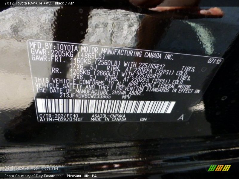 Black / Ash 2012 Toyota RAV4 I4 4WD