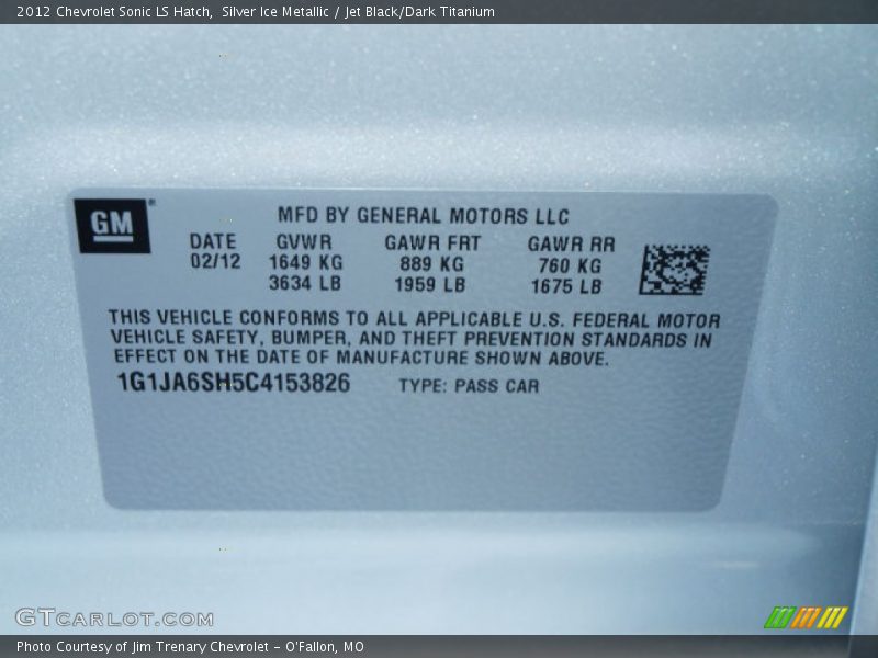 Silver Ice Metallic / Jet Black/Dark Titanium 2012 Chevrolet Sonic LS Hatch