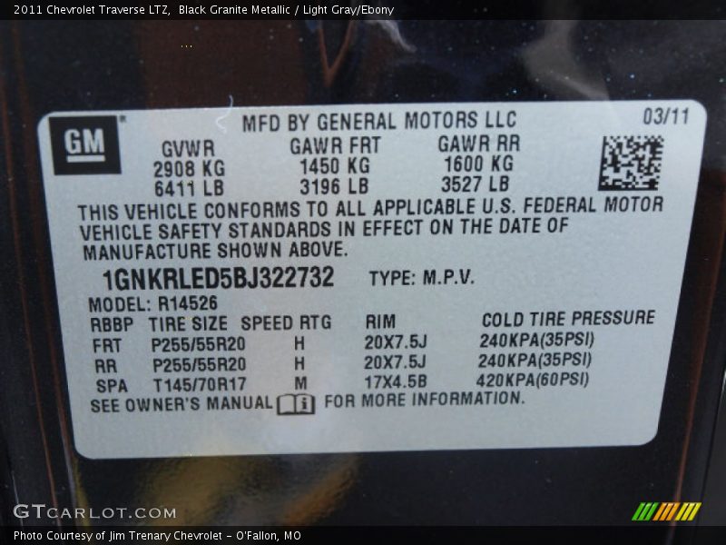 Black Granite Metallic / Light Gray/Ebony 2011 Chevrolet Traverse LTZ