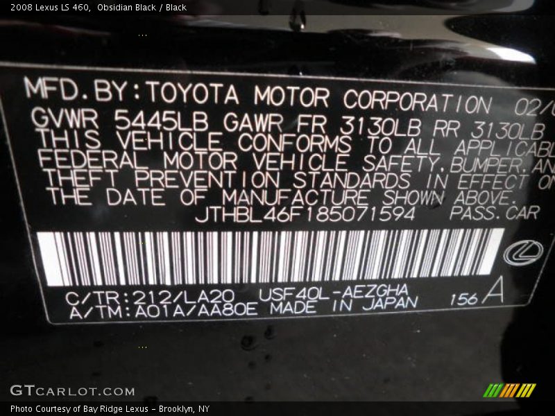 Obsidian Black / Black 2008 Lexus LS 460