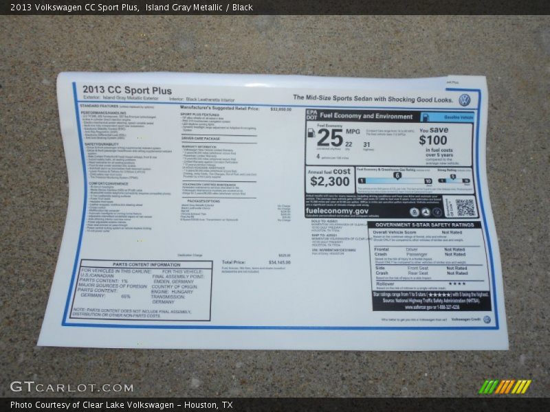  2013 CC Sport Plus Window Sticker