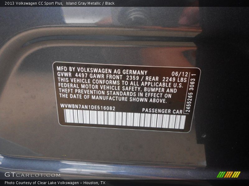Island Gray Metallic / Black 2013 Volkswagen CC Sport Plus