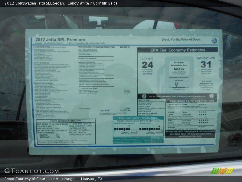  2012 Jetta SEL Sedan Window Sticker