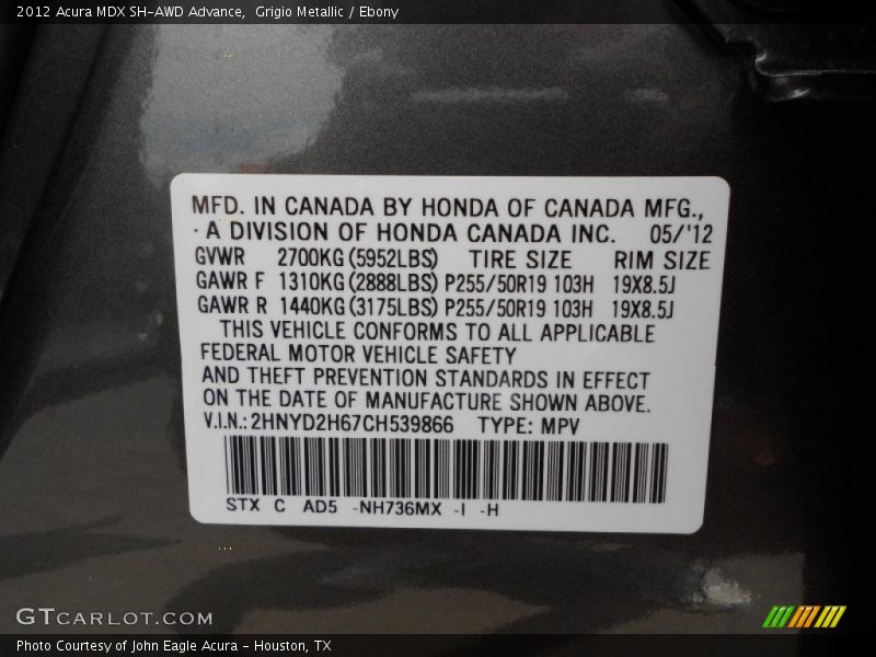 Grigio Metallic / Ebony 2012 Acura MDX SH-AWD Advance