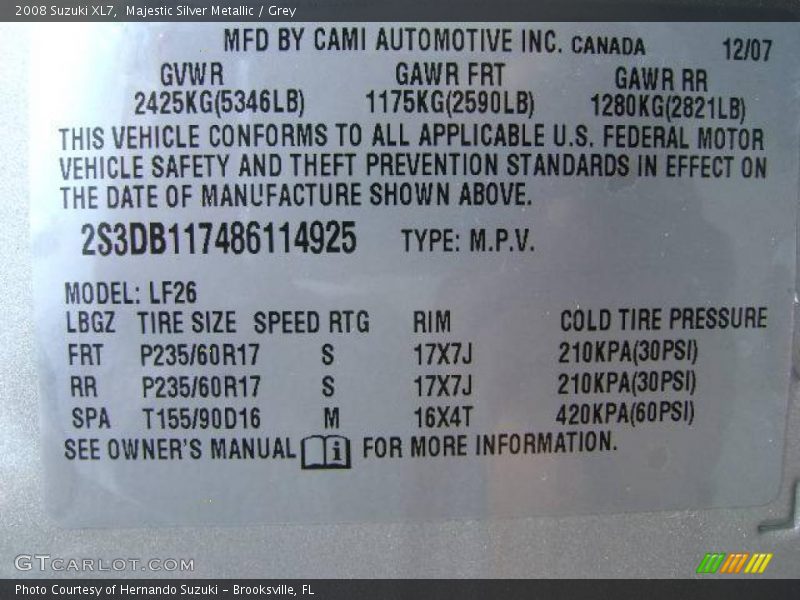 Majestic Silver Metallic / Grey 2008 Suzuki XL7