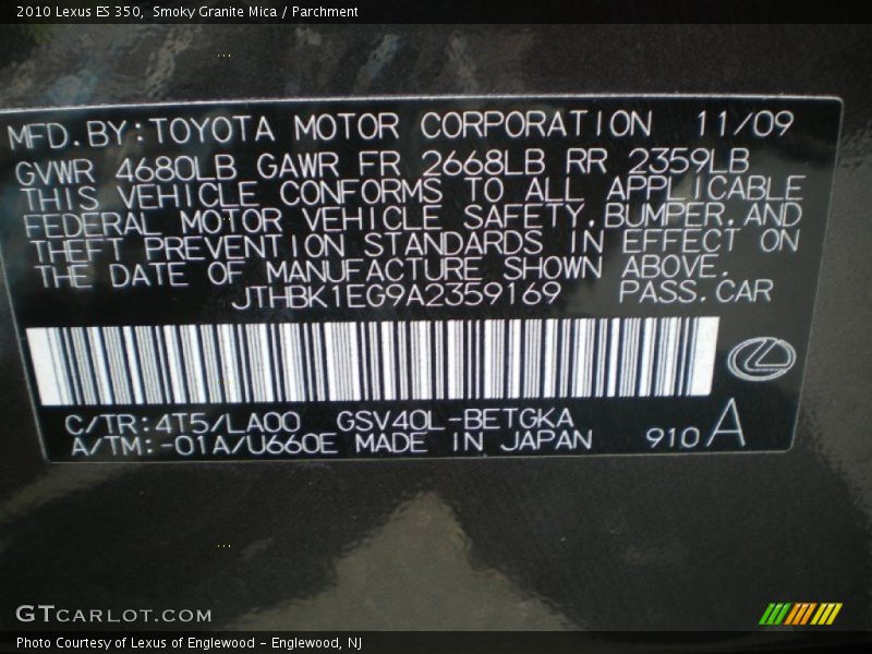 Smoky Granite Mica / Parchment 2010 Lexus ES 350