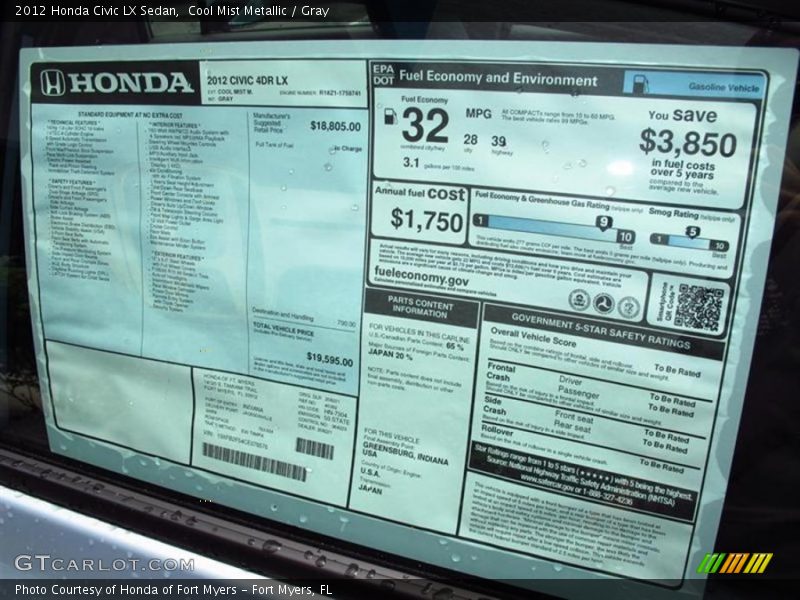 Cool Mist Metallic / Gray 2012 Honda Civic LX Sedan