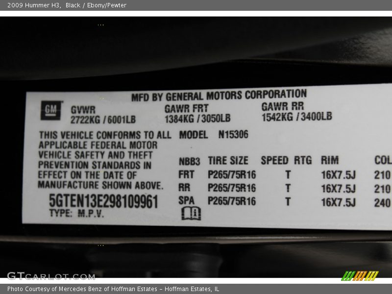 Black / Ebony/Pewter 2009 Hummer H3