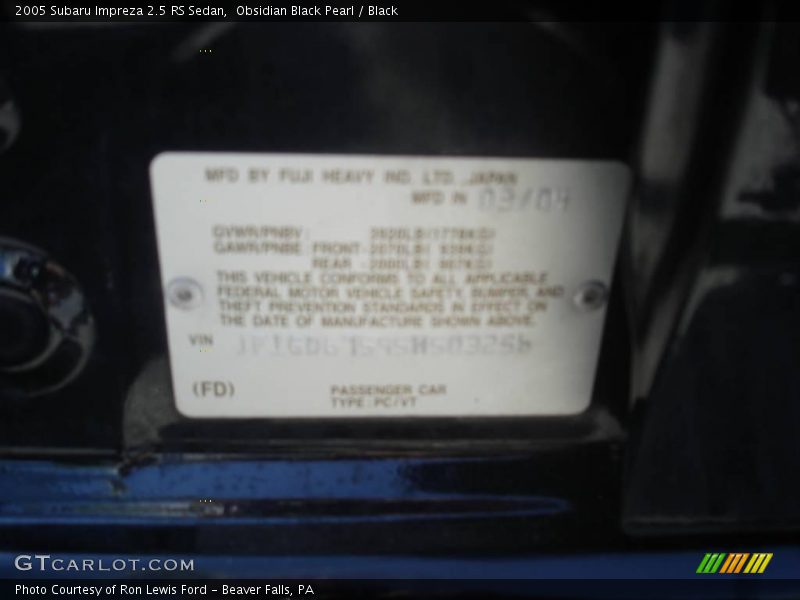 Obsidian Black Pearl / Black 2005 Subaru Impreza 2.5 RS Sedan