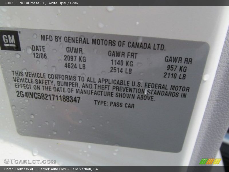 White Opal / Gray 2007 Buick LaCrosse CX