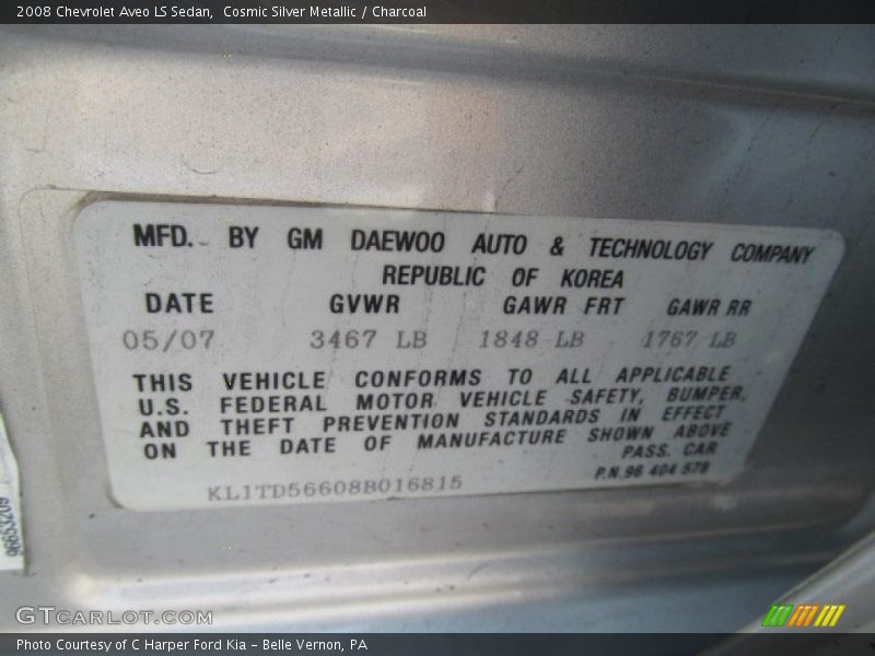 Cosmic Silver Metallic / Charcoal 2008 Chevrolet Aveo LS Sedan