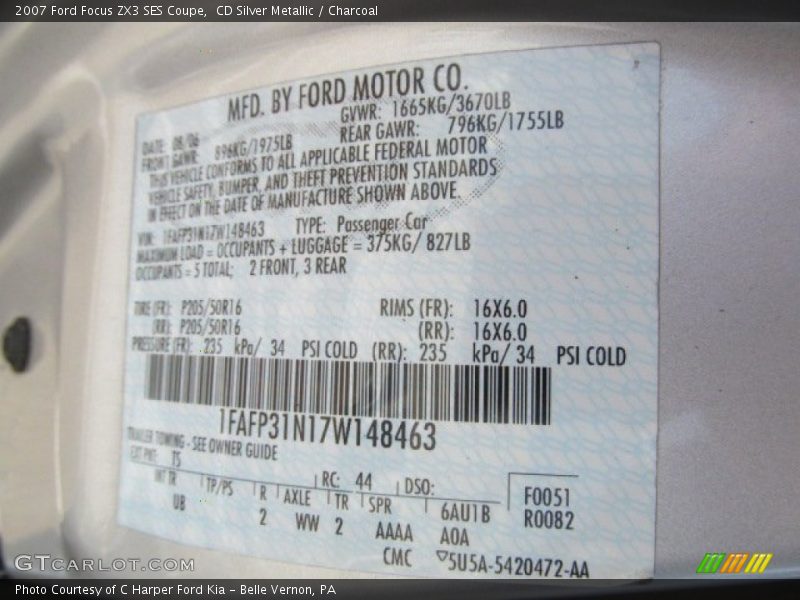 CD Silver Metallic / Charcoal 2007 Ford Focus ZX3 SES Coupe