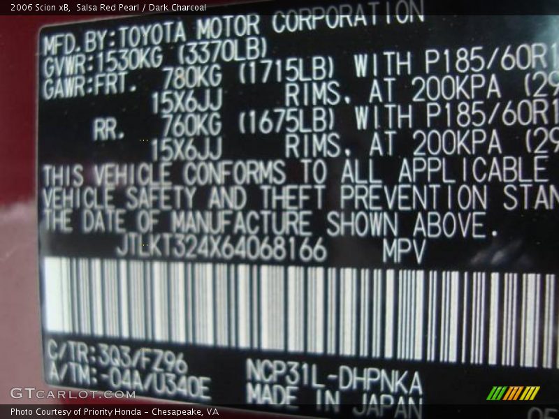 Salsa Red Pearl / Dark Charcoal 2006 Scion xB