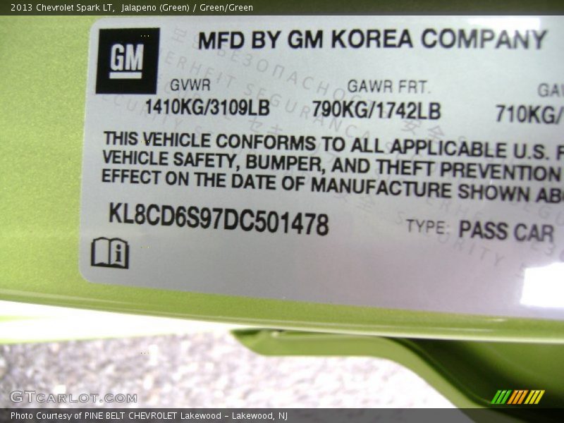 Info Tag of 2013 Spark LT