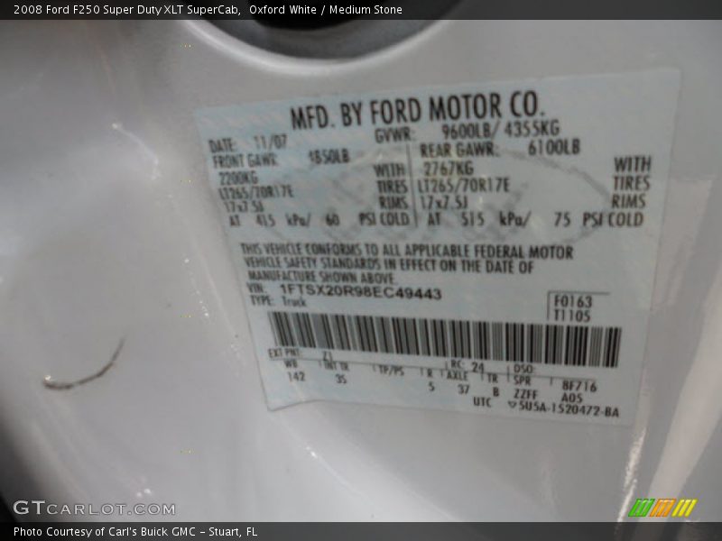 Oxford White / Medium Stone 2008 Ford F250 Super Duty XLT SuperCab