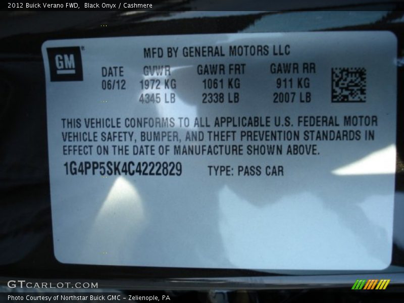 Black Onyx / Cashmere 2012 Buick Verano FWD