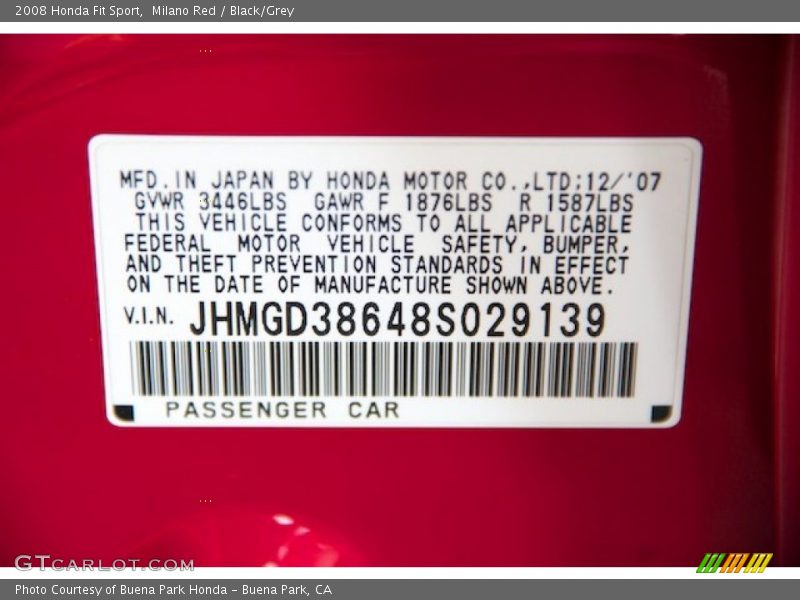 Milano Red / Black/Grey 2008 Honda Fit Sport