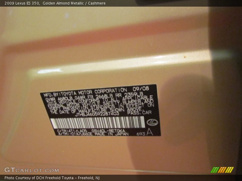 Golden Almond Metallic / Cashmere 2009 Lexus ES 350