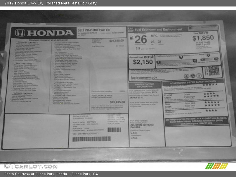 Polished Metal Metallic / Gray 2012 Honda CR-V EX