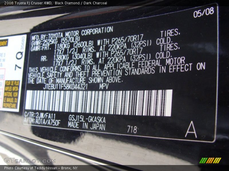 Black Diamond / Dark Charcoal 2008 Toyota FJ Cruiser 4WD