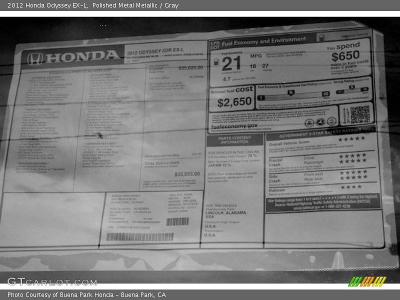 Polished Metal Metallic / Gray 2012 Honda Odyssey EX-L