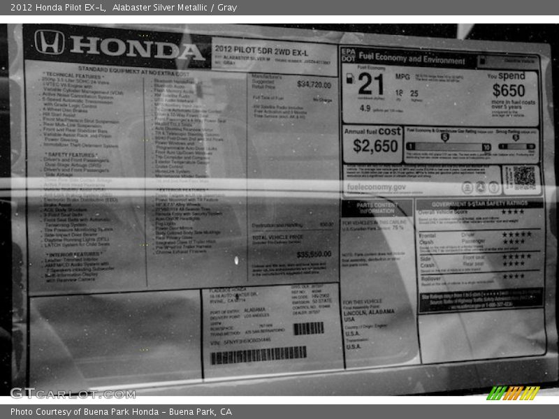 Alabaster Silver Metallic / Gray 2012 Honda Pilot EX-L