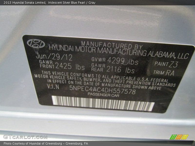 Iridescent Silver Blue Pearl / Gray 2013 Hyundai Sonata Limited
