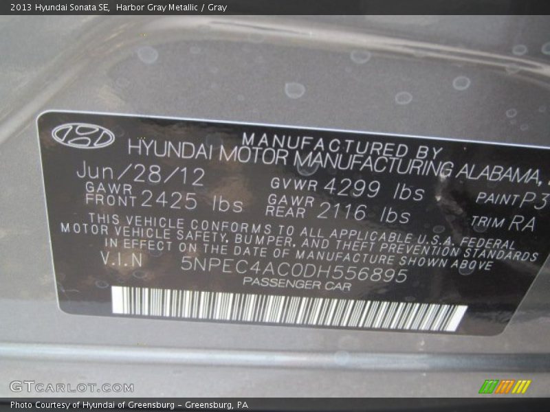 Harbor Gray Metallic / Gray 2013 Hyundai Sonata SE