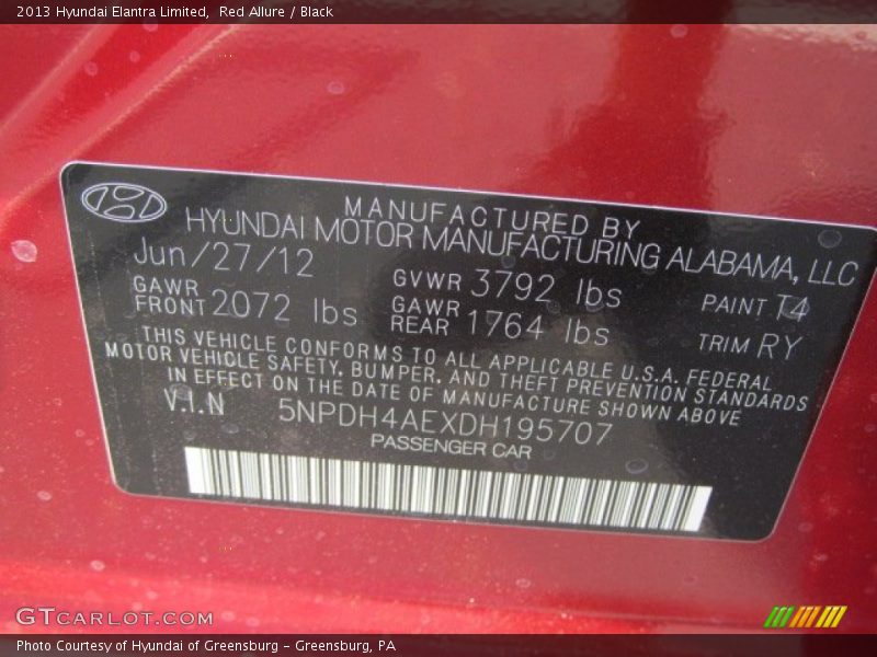 Red Allure / Black 2013 Hyundai Elantra Limited