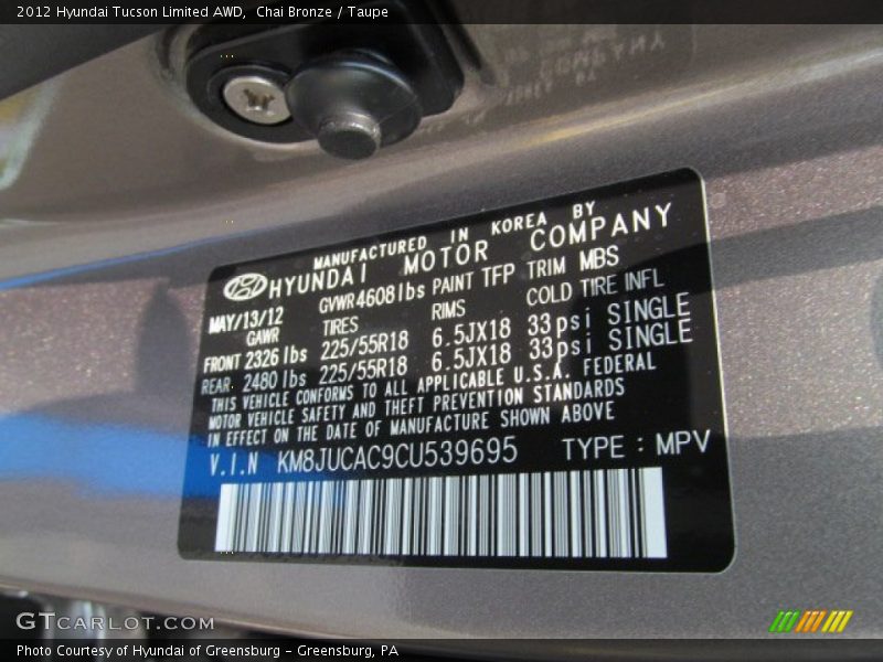 Chai Bronze / Taupe 2012 Hyundai Tucson Limited AWD