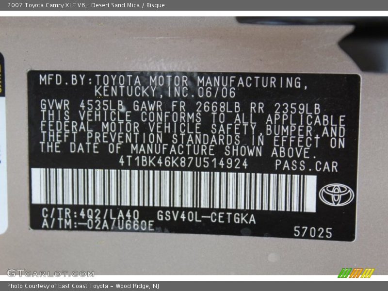 Desert Sand Mica / Bisque 2007 Toyota Camry XLE V6