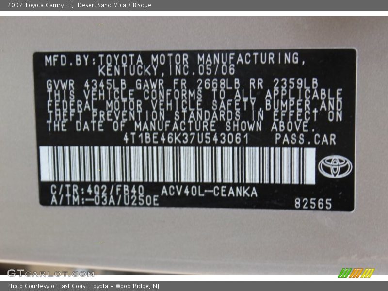 Desert Sand Mica / Bisque 2007 Toyota Camry LE