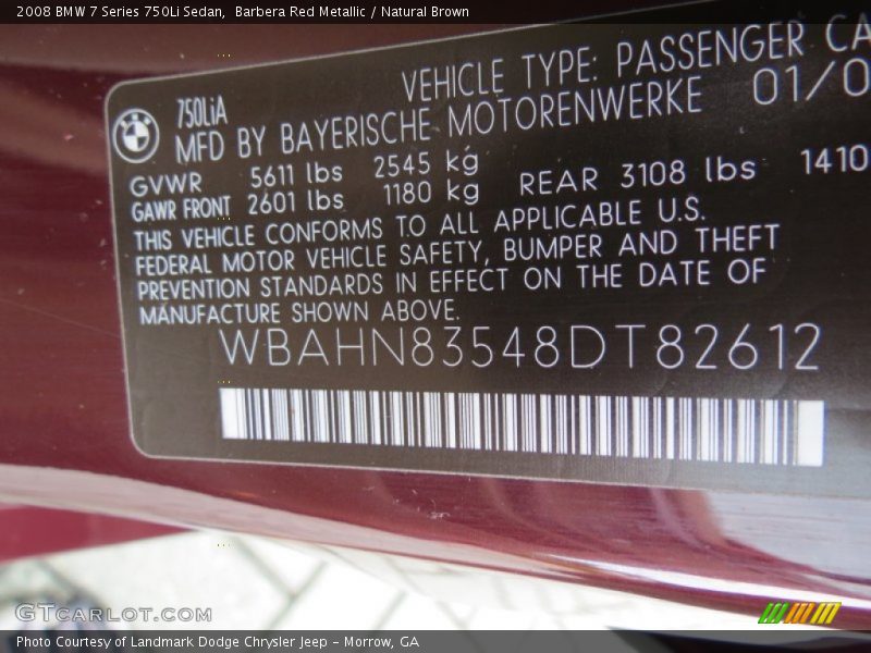 Barbera Red Metallic / Natural Brown 2008 BMW 7 Series 750Li Sedan