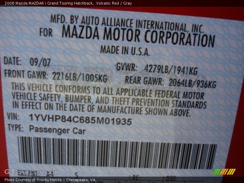 Volcanic Red / Gray 2008 Mazda MAZDA6 i Grand Touring Hatchback