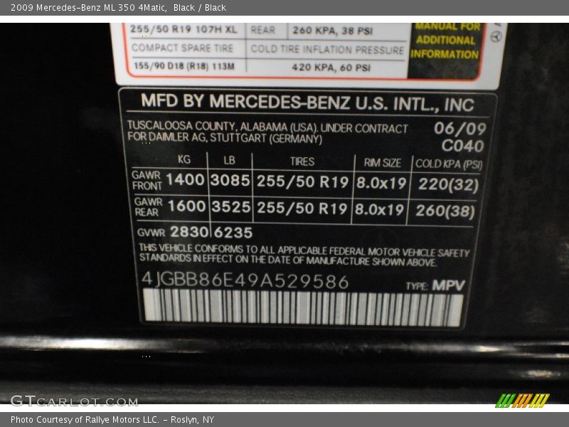 Black / Black 2009 Mercedes-Benz ML 350 4Matic