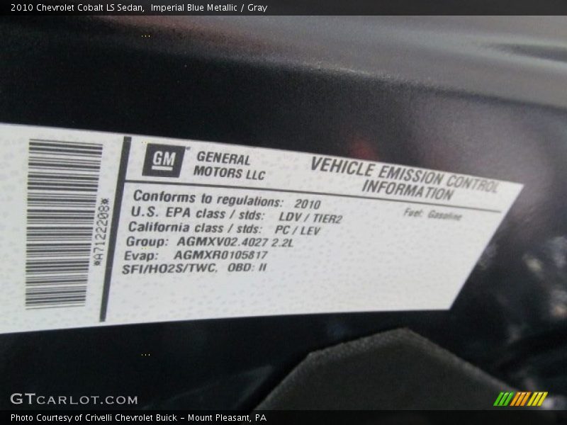 Imperial Blue Metallic / Gray 2010 Chevrolet Cobalt LS Sedan