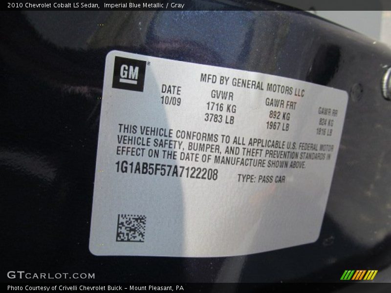 Imperial Blue Metallic / Gray 2010 Chevrolet Cobalt LS Sedan