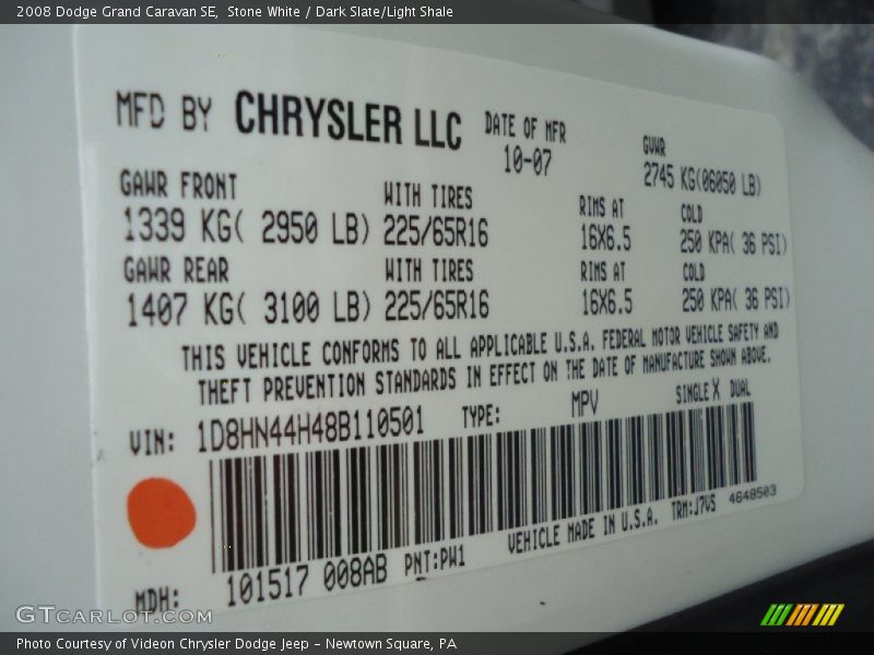 Stone White / Dark Slate/Light Shale 2008 Dodge Grand Caravan SE
