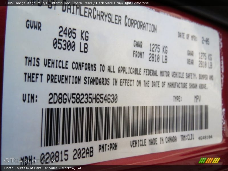 Inferno Red Crystal Pearl / Dark Slate Gray/Light Graystone 2005 Dodge Magnum R/T