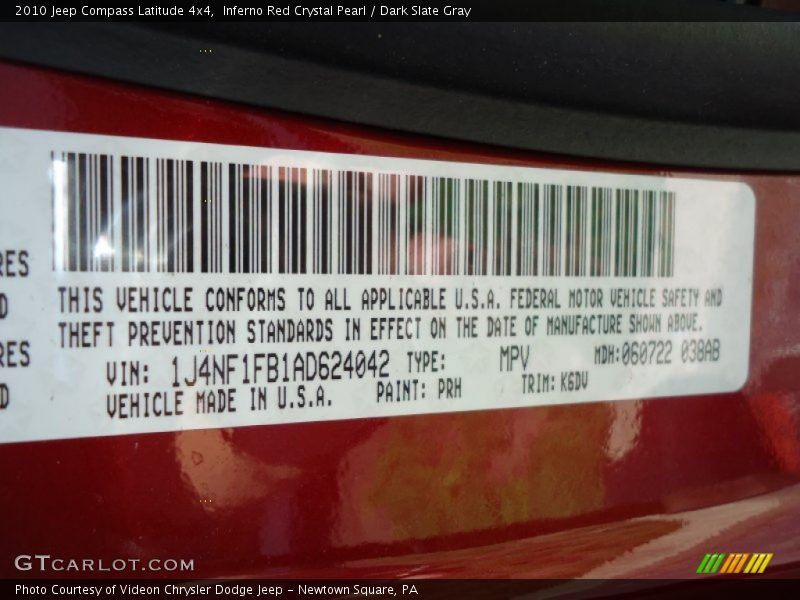 2010 Compass Latitude 4x4 Inferno Red Crystal Pearl Color Code PRH