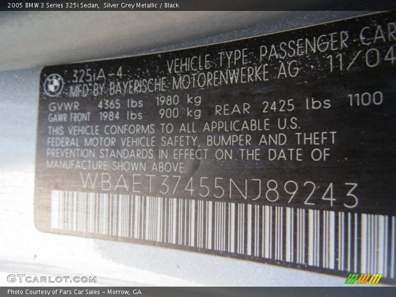 Silver Grey Metallic / Black 2005 BMW 3 Series 325i Sedan